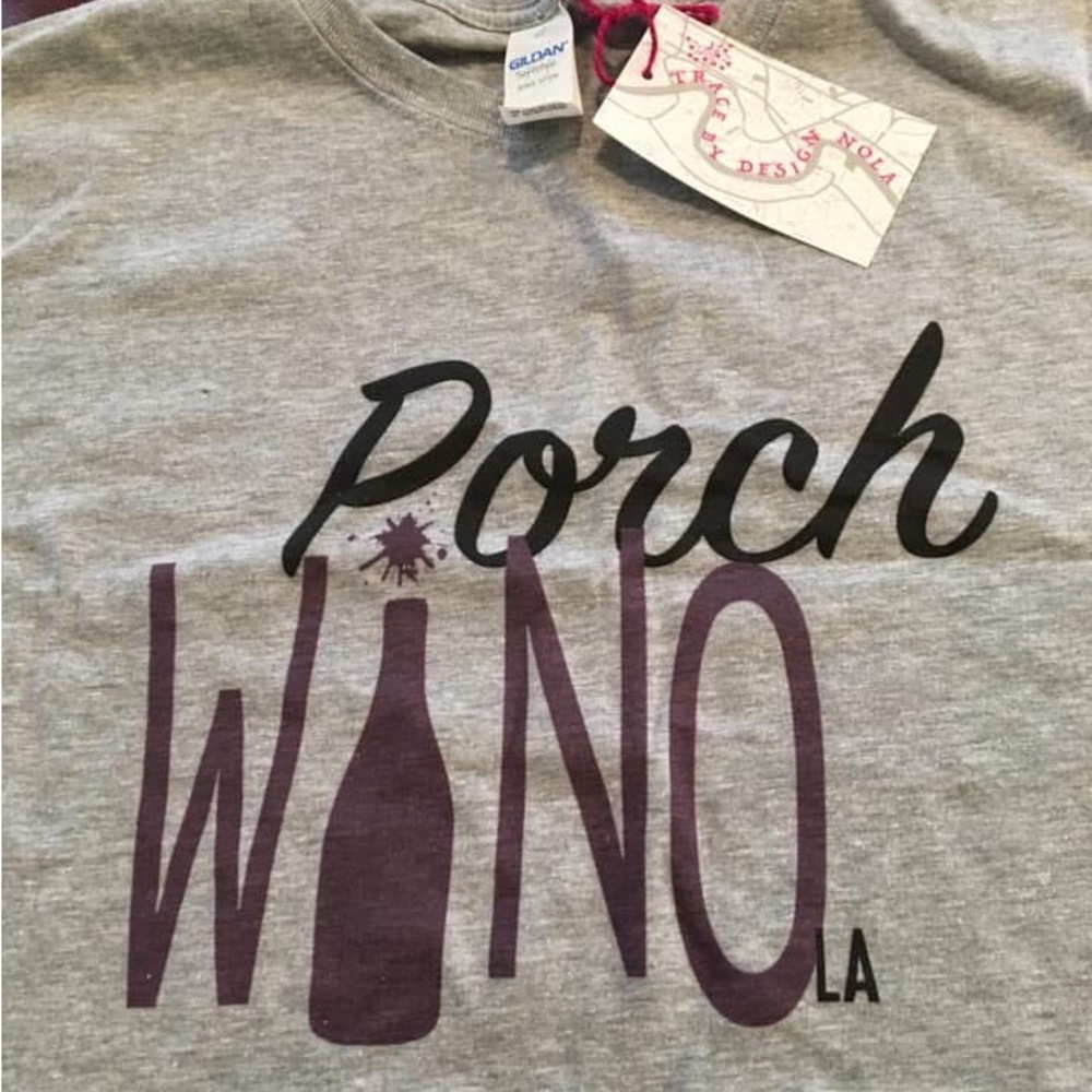 Gildan Purple and Gray Porch Wino Tee Accents